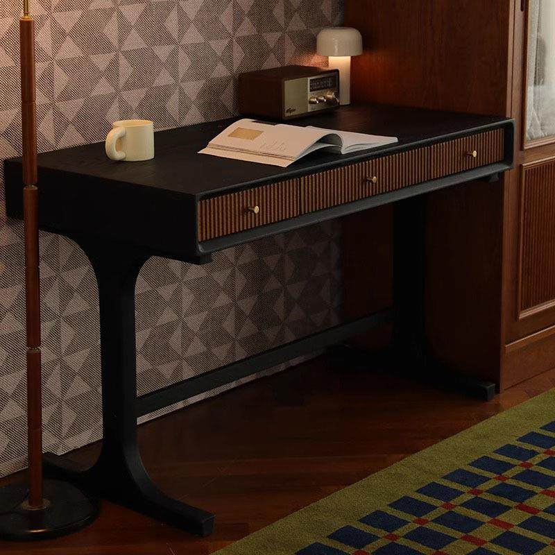 美式轻奢实木书桌现代简约家用学习办公桌双色带抽法式复古梳妆台