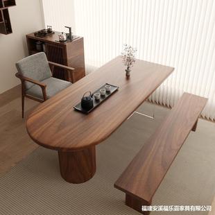 南美胡桃木岛台餐桌小户型家用北美白蜡木实木书桌茶桌椅组合