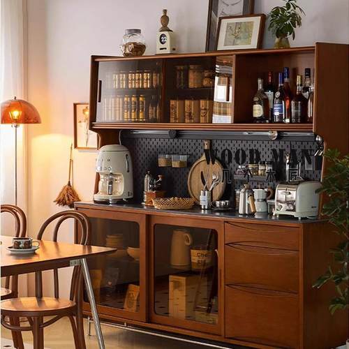 北欧实木餐边柜小户型收纳储物茶水柜家用中古靠墙置物橱柜高柜