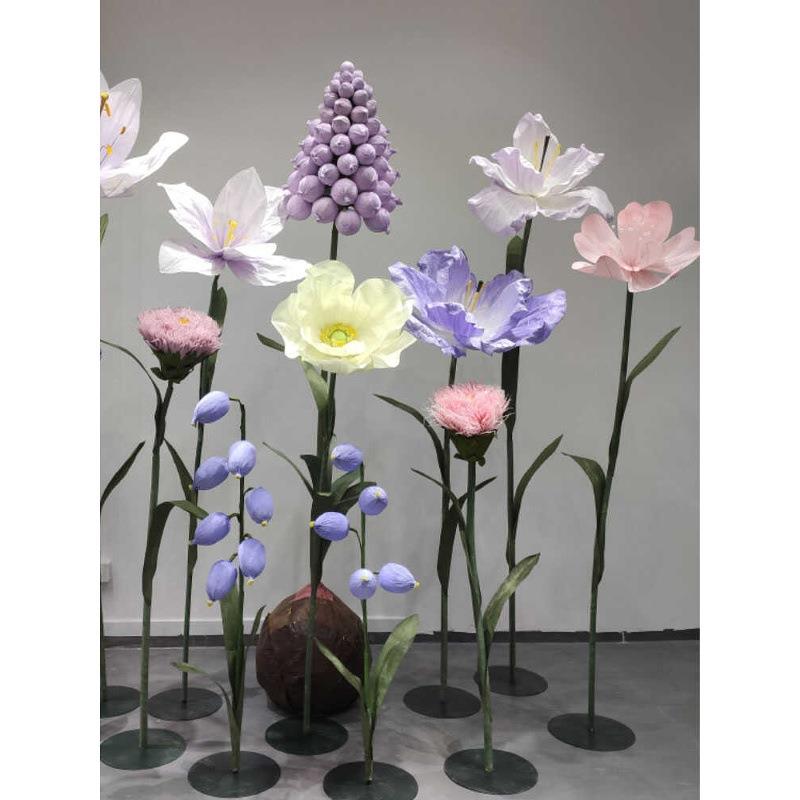 新款紫色手揉纸花套装大型手工仿真花组合商场道具纸艺花成品造景