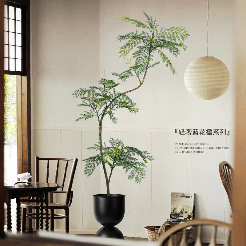 仿真绿色植物高端轻奢客厅装饰落地摆件室内高级仿生蓝色的花楹假
