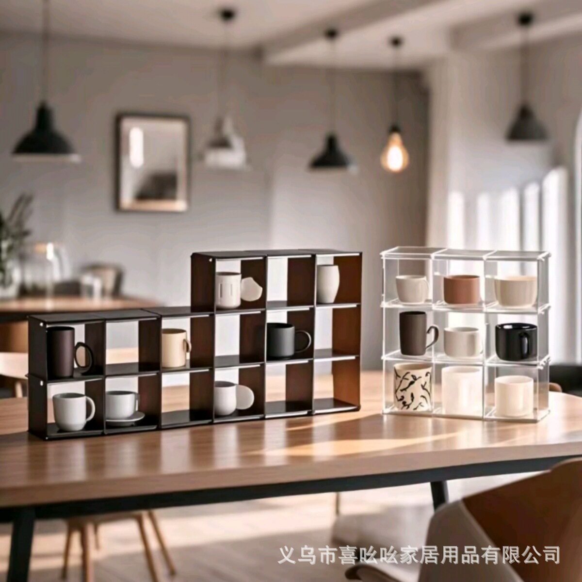 亚克力透明防尘展示盒九宫格桌面饰品摆件茶具整理架子免胶需组装