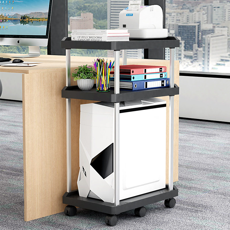 大型电脑主机打印机一体置物架家用办公室复印机落地带轮移动托架