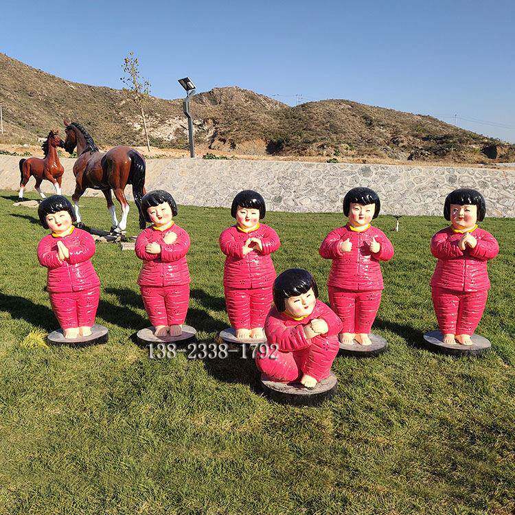 玻璃钢福娃雕塑广场喜庆吉祥物摆件商业街玻璃纤维卡通人偶摆件