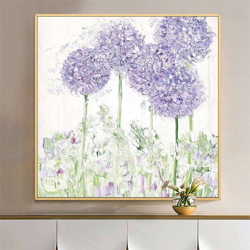手绘油画紫色薰衣草花卉现代轻奢客厅玄关装饰画餐厅走廊背景挂画