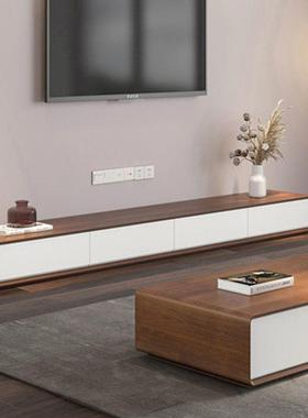 Tal极简地柜卧室电视柜胡桃色小户型网红客厅超窄全实木落地整装