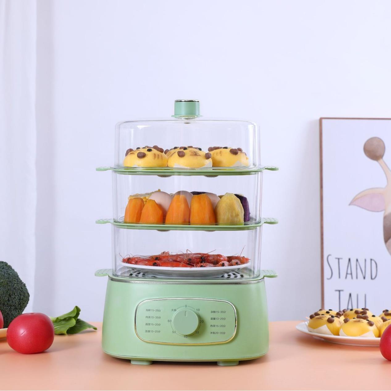 13.7L大容量绿色机械旋钮款家用蒸煮一体多功能锅