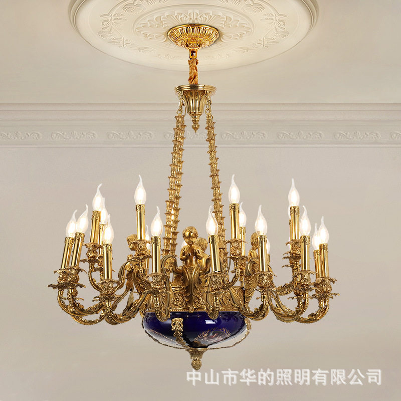 法式宫廷全铜陶瓷艺术灯具欧式复古别墅客厅餐厅大厅豪华创意吊灯