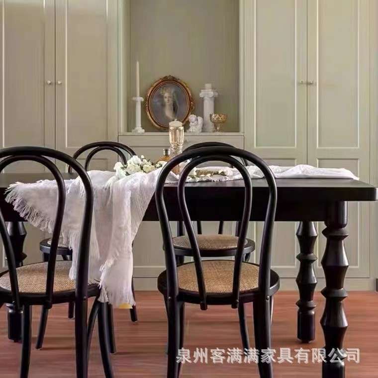 美式做旧实木餐桌原木长条家用饭桌创意办公桌轻奢复古工作台书桌