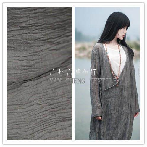 现货洗皱亚麻面料色织肌理亚麻布服装棉麻布料树皮压皱麻料