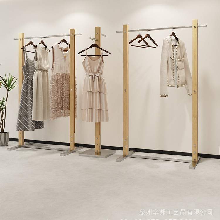 服装店展示架不锈钢陈列架简约实木挂衣架落地架女装店中岛架货架