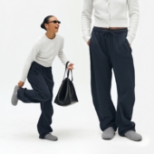 宽松弛低腰小个子卫裤 Oneup黑色抽绳运动裤 微喇加绒休闲美式 男女