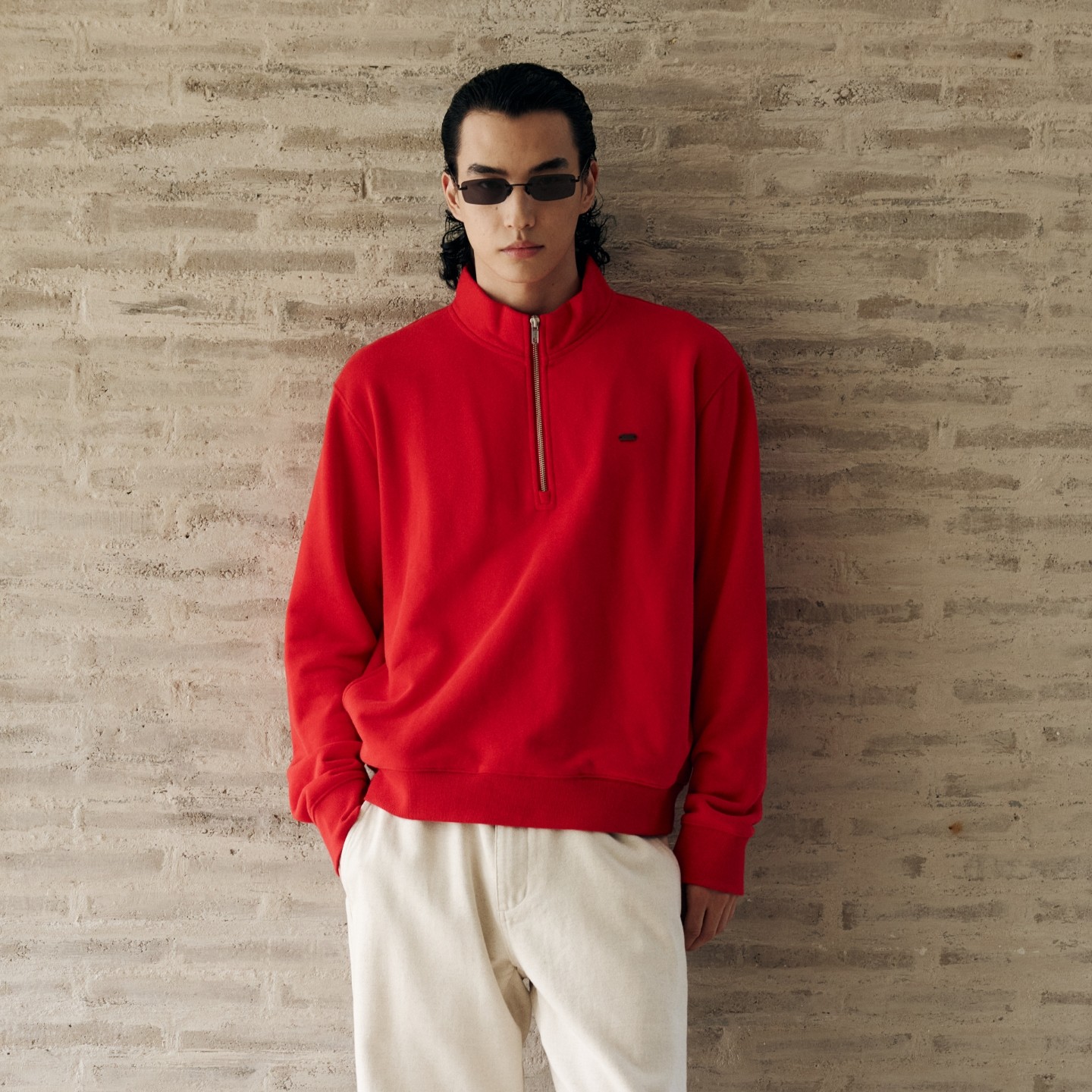 Oneup男女款红色半拉链立领宽松卫衣秋冬休闲运动百搭套头衫上衣,男装,卫衣,淘宝优惠券,粉丝福利购,淘宝优惠卷