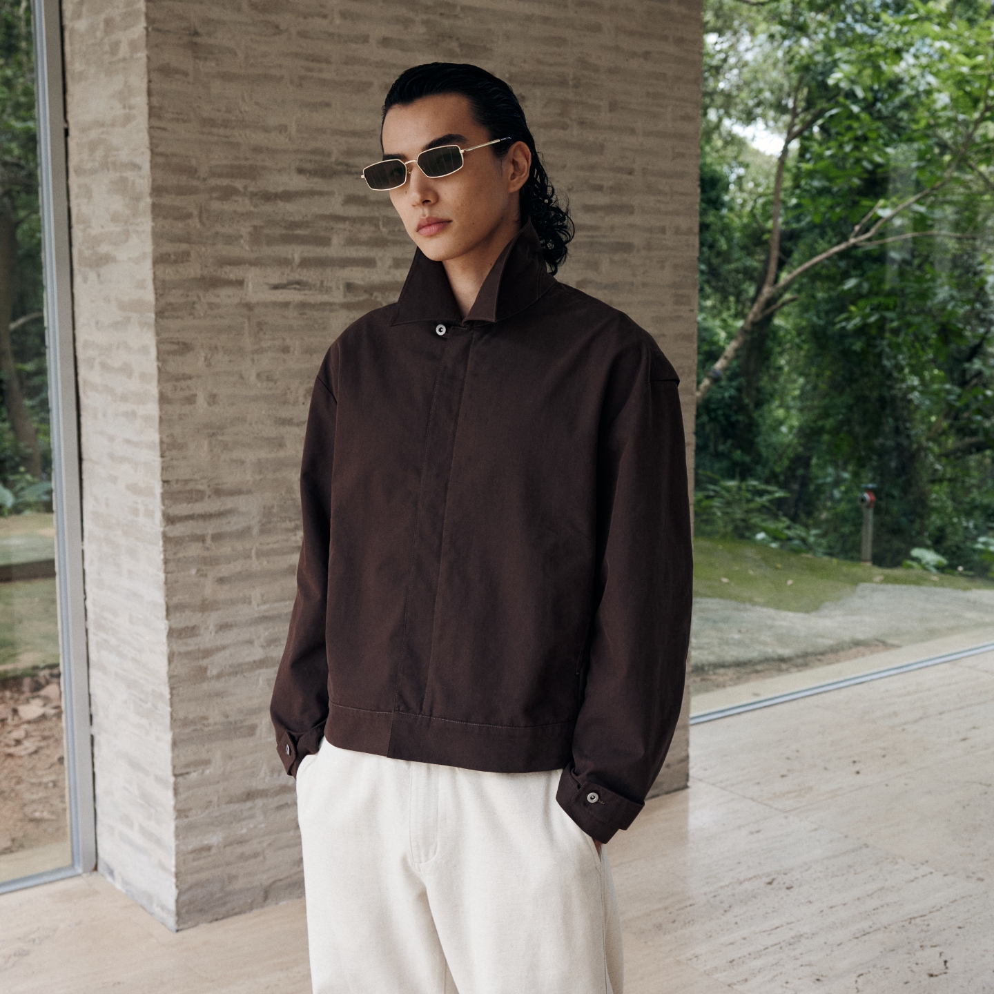 Oneup珠帆宽松男式拉链外套美式复古高级感廓形立领工装夹克潮流