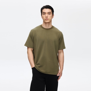 Oneup罗纹弹力休闲纯色宽松兰精60支双面BOXY短袖 T恤男 基础5分袖