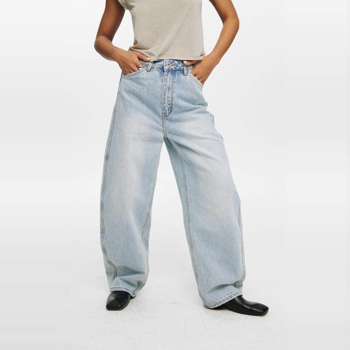 Oneup浅蓝水洗牛仔裤直筒休闲拖地低腰浅色宽松阔腿弯刀长裤男女,男装,牛仔裤,淘宝优惠券,粉丝福利购,淘宝优惠卷