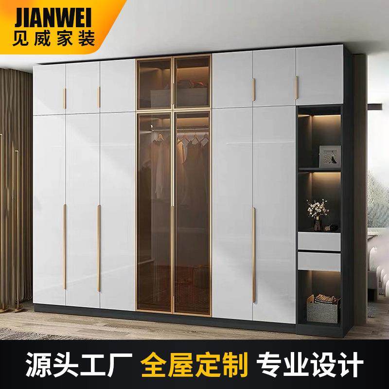 衣柜推拉门极简现代玻璃家用移门滑门卧室整体组合大衣橱绍兴