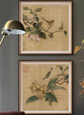 法式复古中国风花鸟挂画新中式客厅玄关餐厅装饰画书房卧室壁画