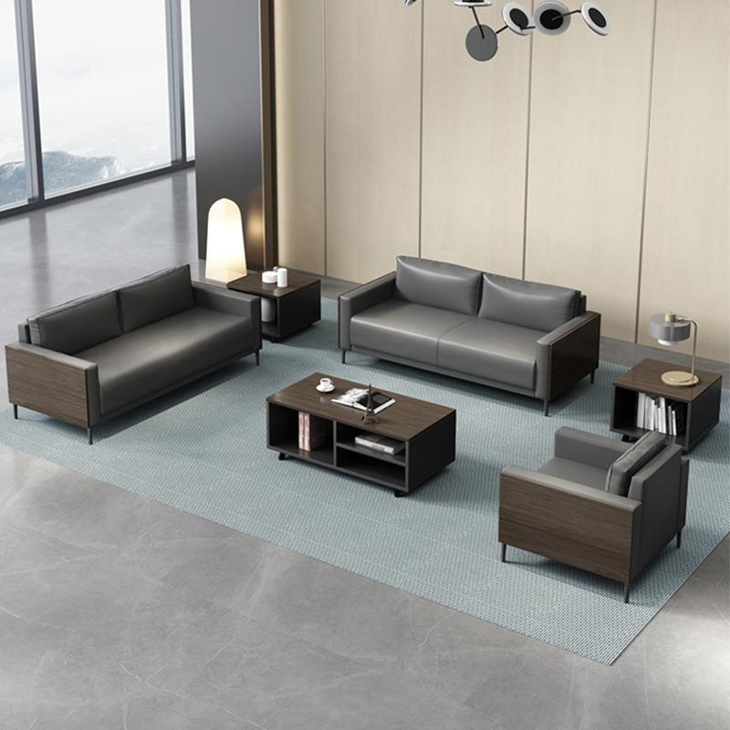 老板经理办公室沙发茶几组合木质扶手设计商务会客接待办公沙发