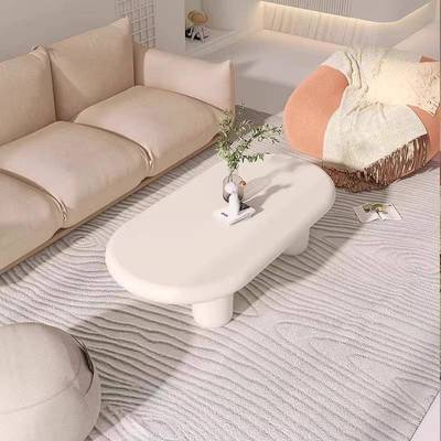 奶油风网红简约茶几小户型客厅家用茶几现代简约轻奢椭圆长桌子长