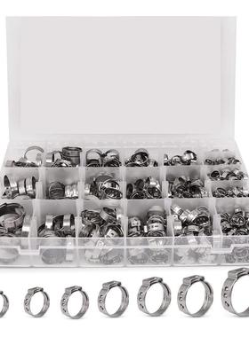 530PCS盒装304不锈钢单耳无级卡箍汽车管道配件紧固管夹
