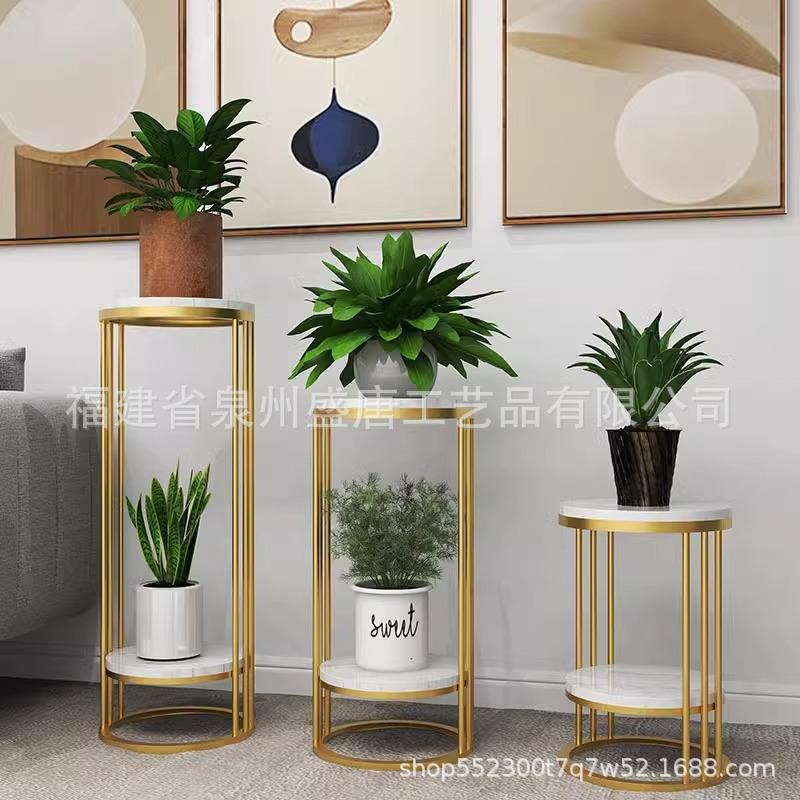 北欧轻奢大理石花架室内客厅简约圆形多层花盆架落地式装饰摆件架