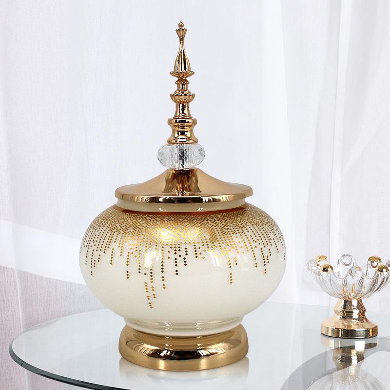 欧式轻奢金属摆件客厅书房现代简约装饰品金色储物罐收纳摆件