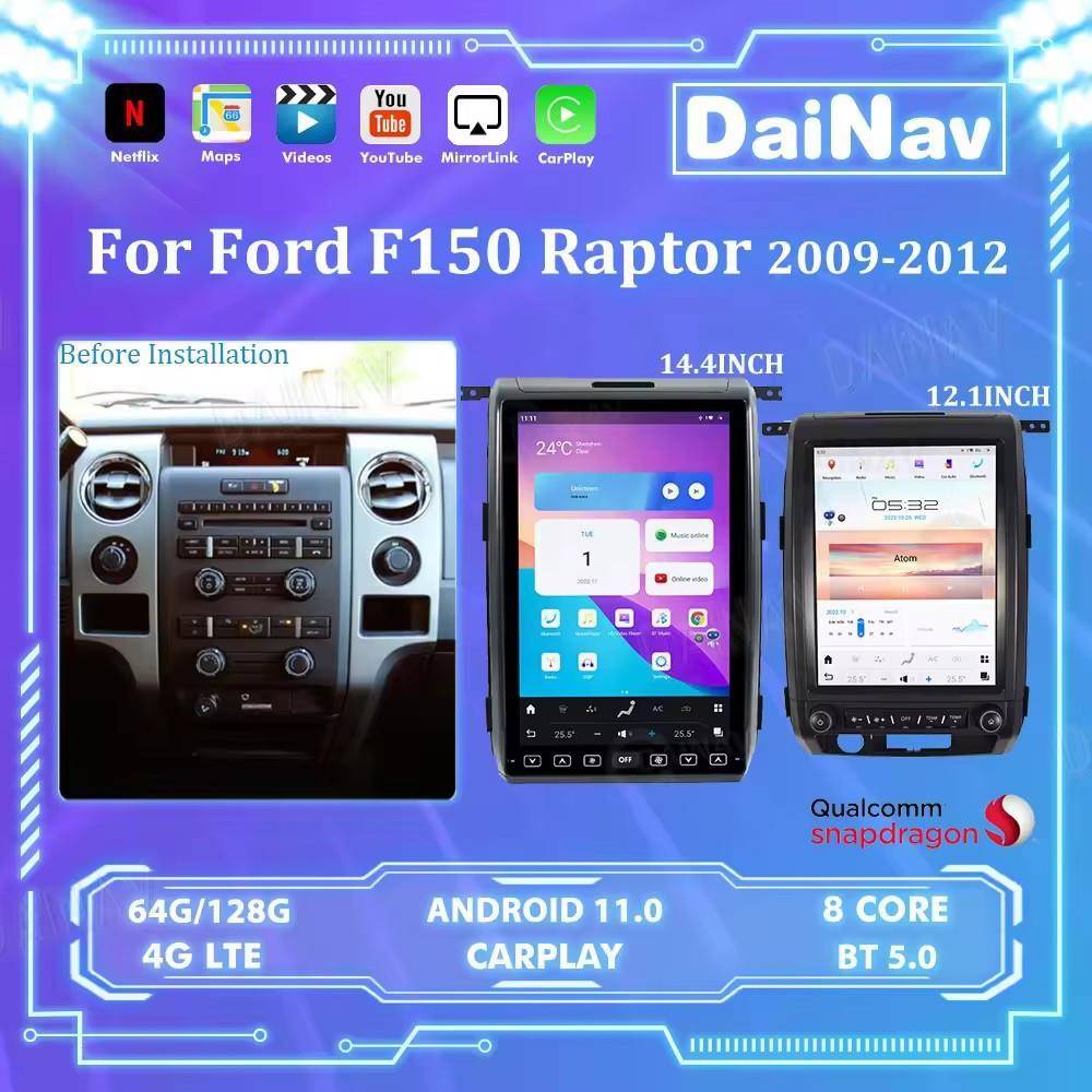 适用于09-12款福特猛禽F150智能导航竖屏14.4寸高通八核一体机