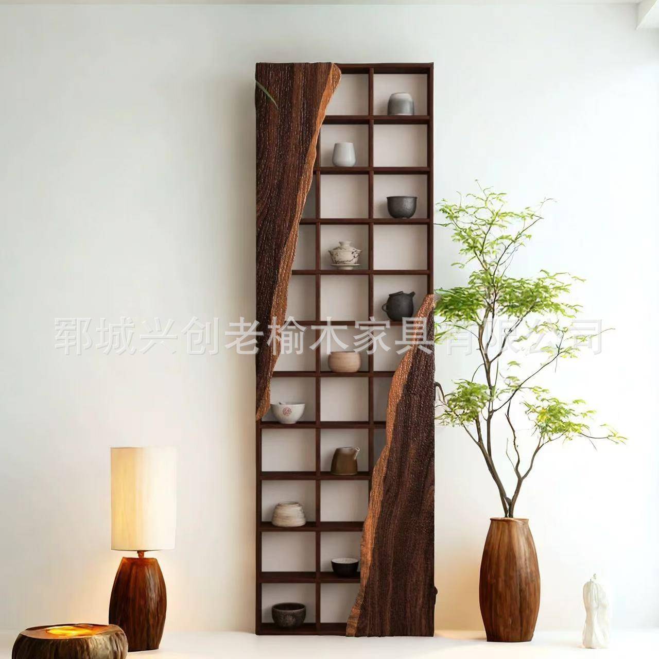 诧寂风民宿茶杯架实木多宝阁古董架子多格博古架壁挂中式茶具架