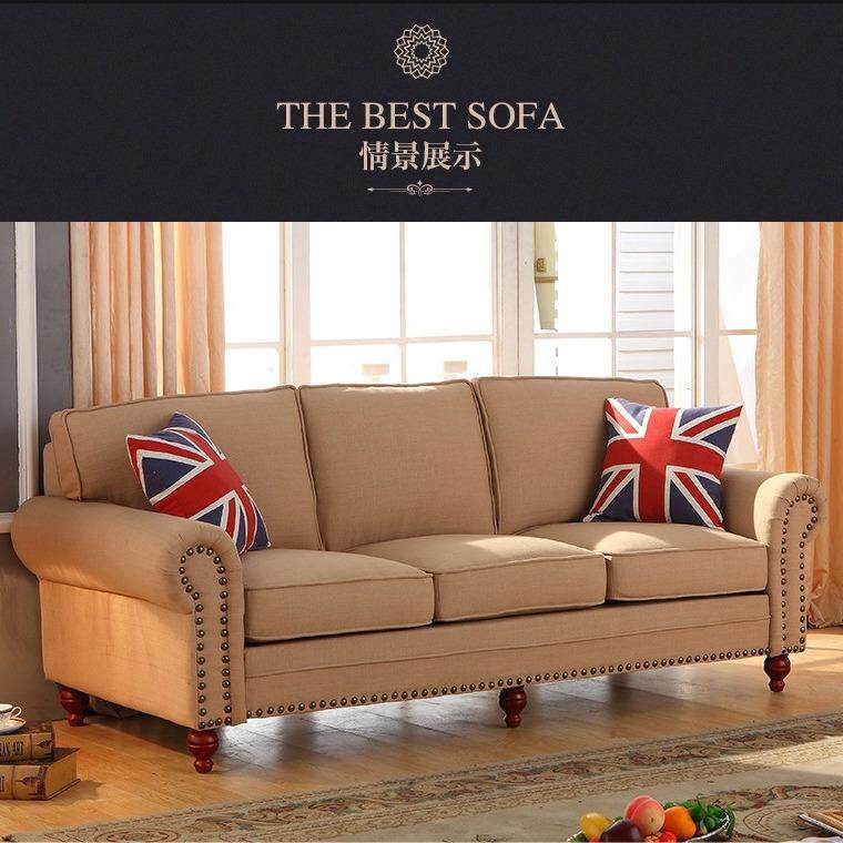 美式乡村布艺小户型直排沙发客厅简约现代欧式风格家具组合三人位