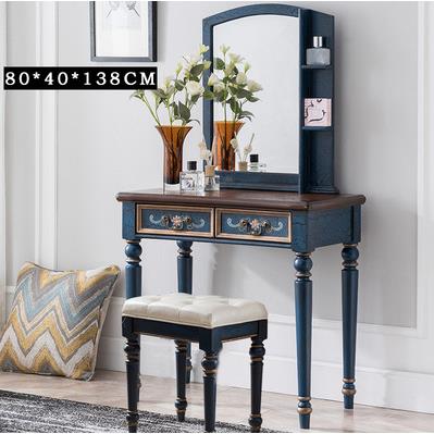 美式复古彩绘实木做旧卧室梳妆台配床头柜化妆台可翻盖小户型