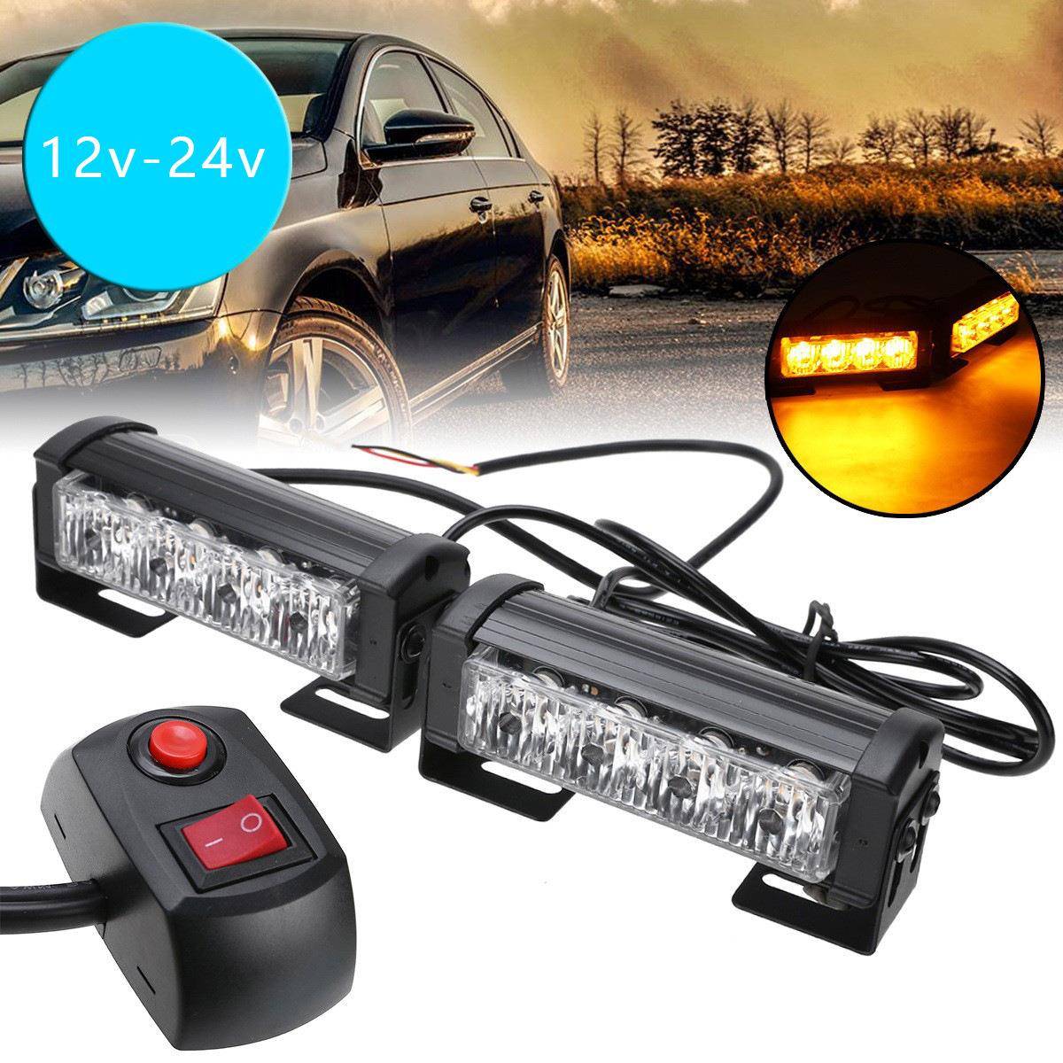 汽车改装一拖二4led车灯8led中网爆闪警示灯频闪灯长杠灯装饰