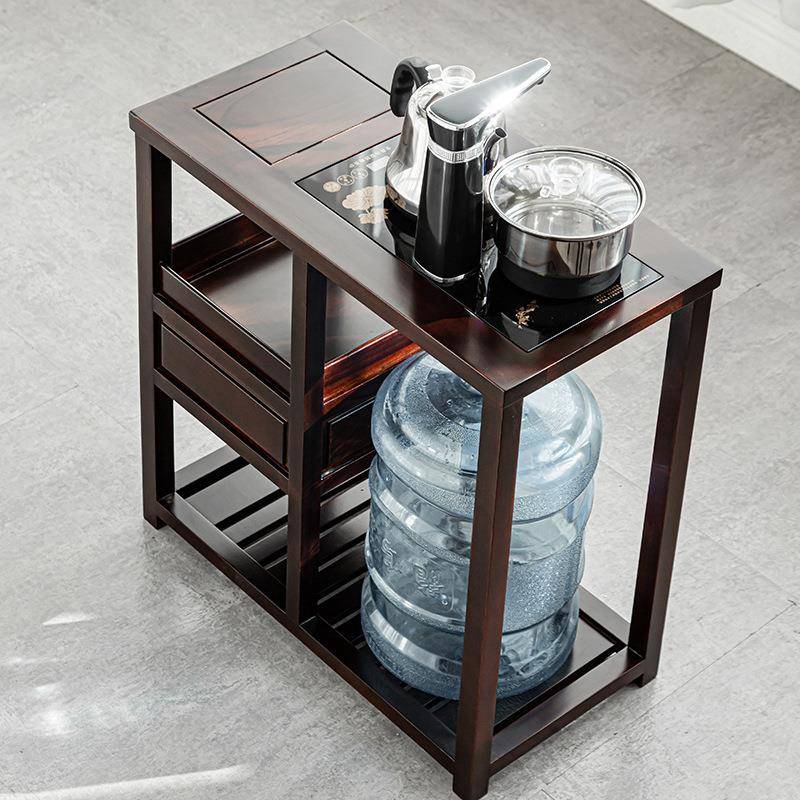 茶水柜茶桌边柜檀木色电茶炉支架可移动小多功能茶台茶盘收纳简约