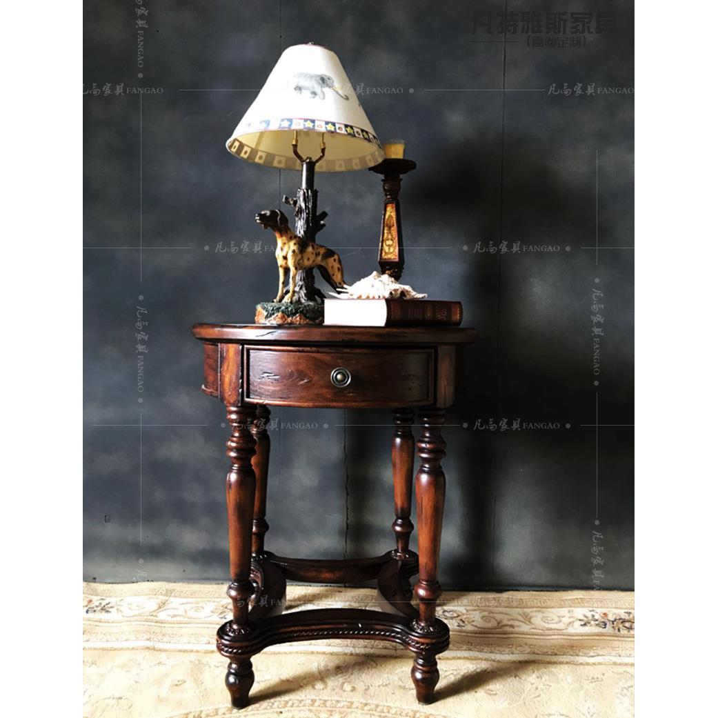 美式乡村复古做旧客厅圆台茶几卧室床头柜沙发灯几电话几家具角几