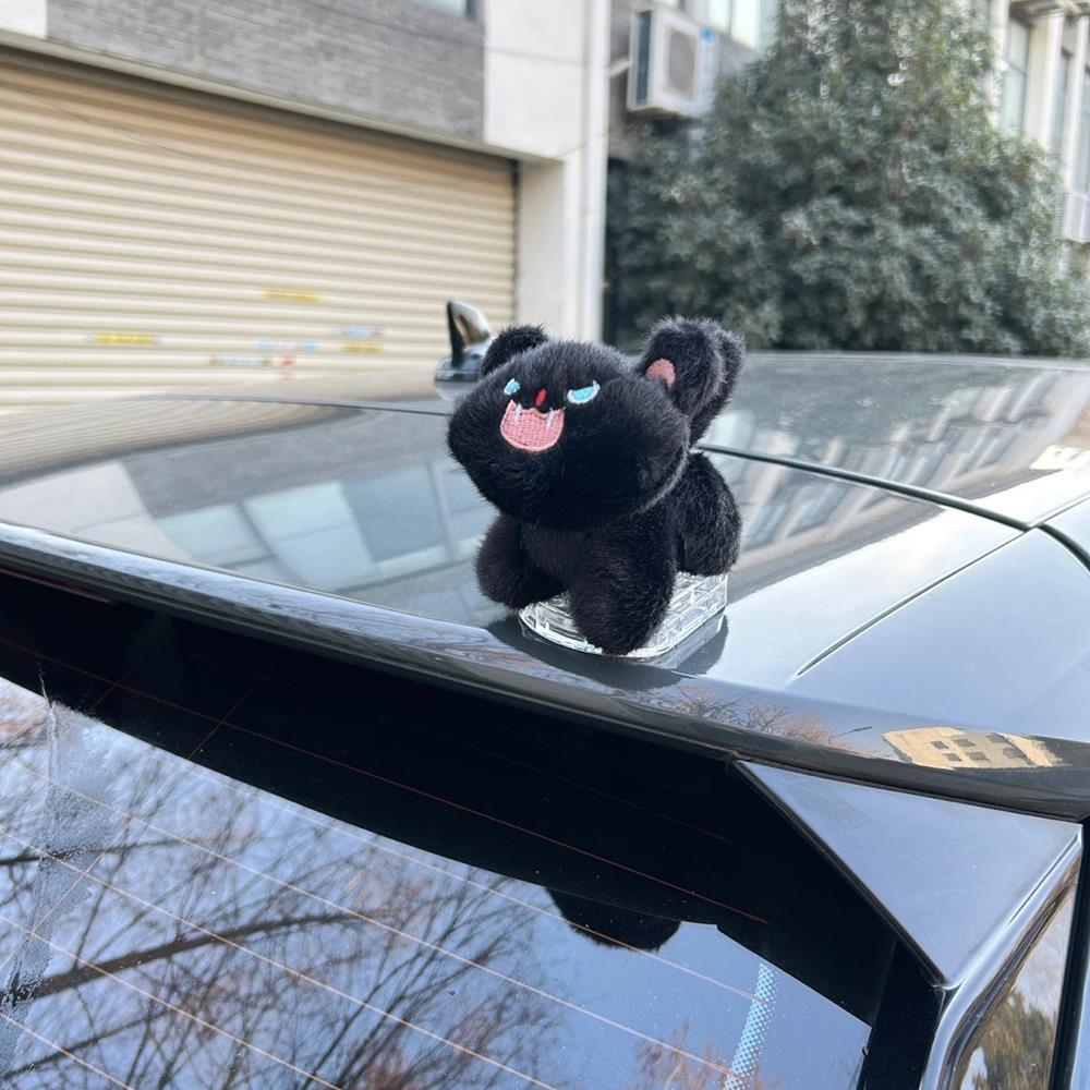 炸毛猫车尾摆件车外装饰品玩偶车顶毛绒公仔汽车后备箱车后尾挂件