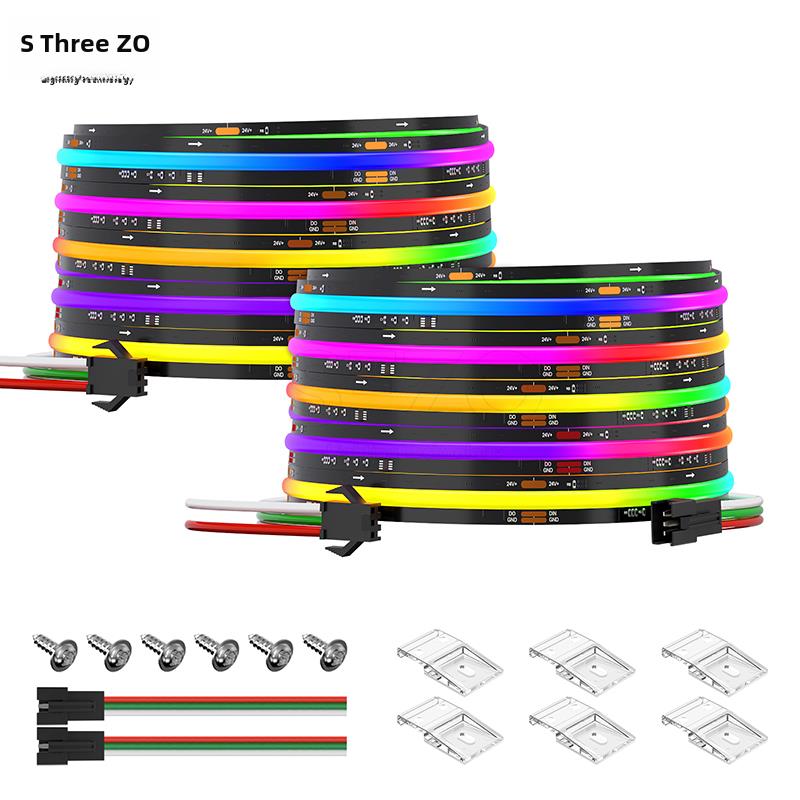 12V柔性Fcob梦幻Led灯带Ws2811Ic全彩可编程赛车追逐Rgb均匀灯带