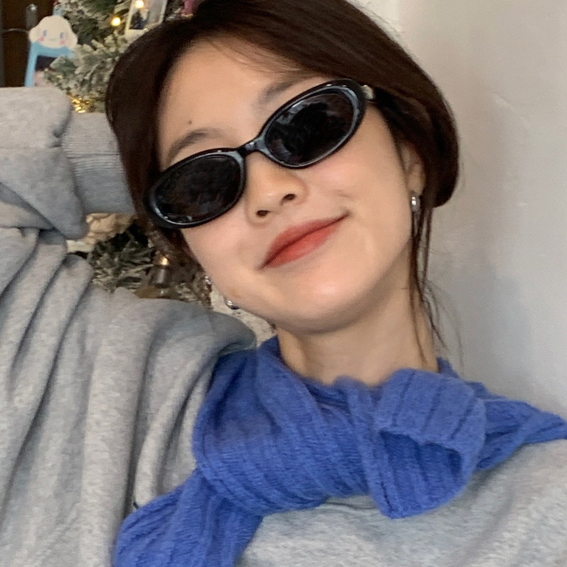 墨镜女高级感ins潮2024年新款黑框茶色眼镜椭圆形太阳镜夏季防晒-
