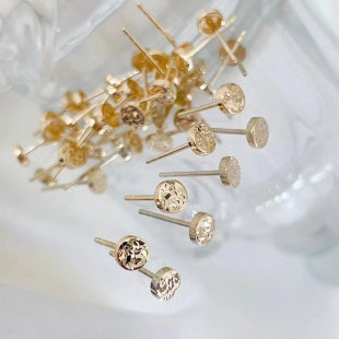 睿洲18K金素金碎碎冰耳钉AU750素钉鱼鳞两片耳环养耳洞可多个叠戴