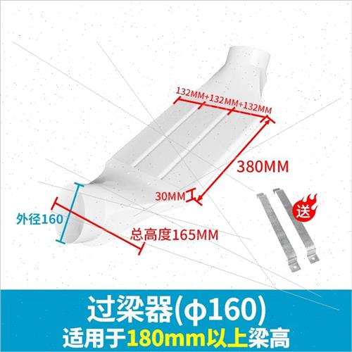 。过梁器扁管pvc110新风系统配件通风管道穿梁不打孔75 160横梁过