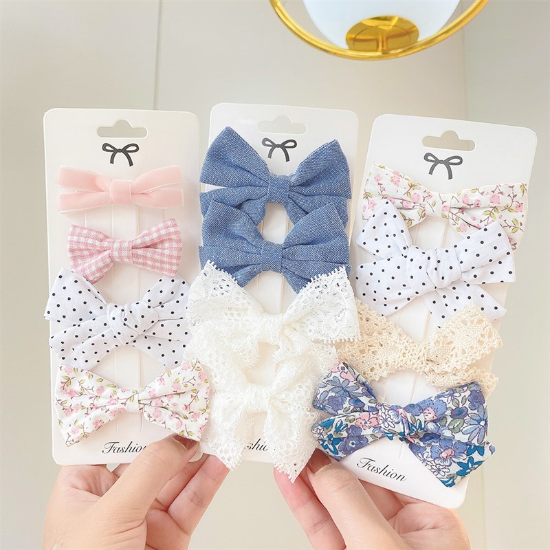 4Pcs/Set Floral Hair Clip Set Girl Cute Bow Flower Lace Trim