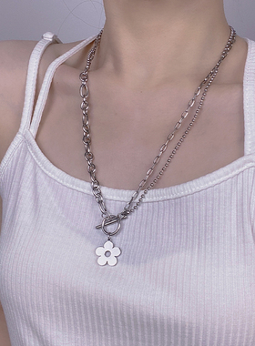 NANYING钛钢不掉色甜酷金属链条花朵小花项链ins嘻哈小众吊坠新款
