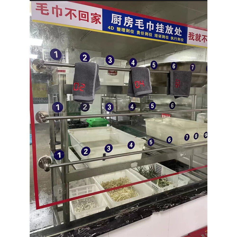 4D管理厨房专用不锈钢毛巾架免钉抹布架饭店幼儿园学校食堂商用5S