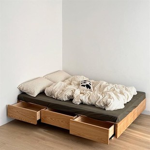 红橡木无床头日式 榻榻米15m12m小户型高箱储物单面大抽屉悬浮床