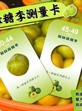 蜂糖李测量卡现货新鲜李子果径卡片设计蜂糖李采摘大小参考卡定做