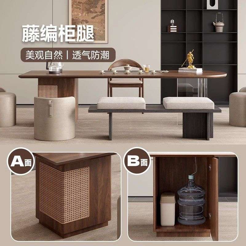 高端新中式北美黑胡桃木意式岛台茶桌办公室茶台轻奢现代高级感