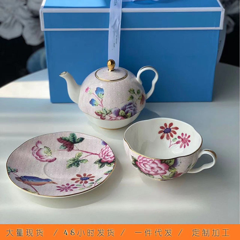 欧式田园骨瓷咖啡杯碟杜鹃花子母壶咖啡壶茶壶下午茶杯组合套装