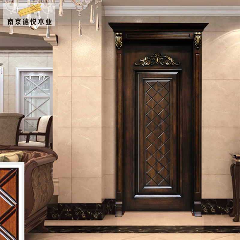 批发可订木门工厂直销欧式雕花描金做旧实木门烤漆套装室内门