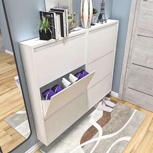 超薄加厚鞋柜12cm玄关家用门口钢制大容量极窄收纳挂墙悬空翻斗柜