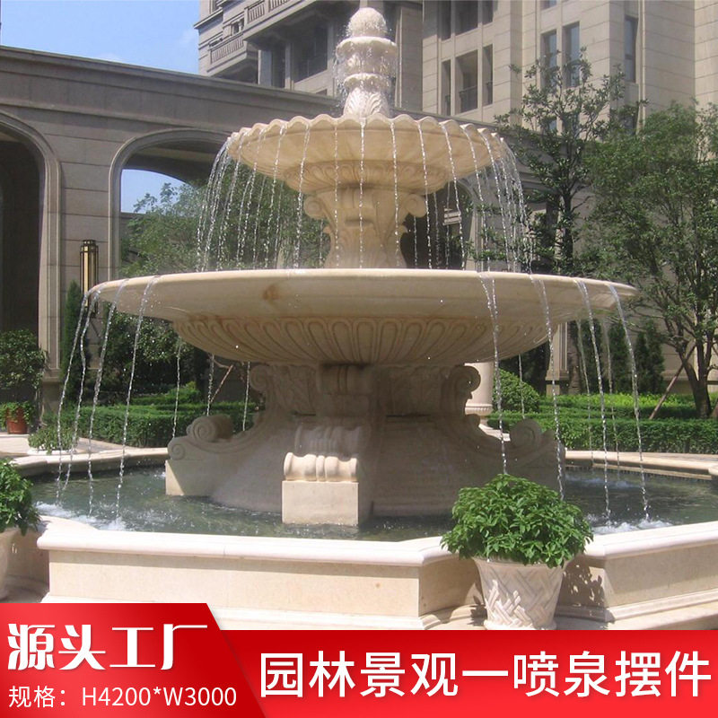 厂家直销砂岩喷水池大型景观喷泉玻璃钢雕塑水景流水小品摆件水钵