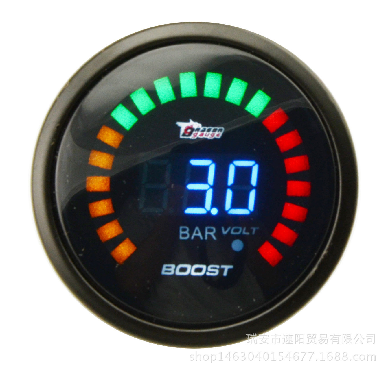 2寸52MM淡墨镜面数字20LED蓝灯增压表涡轮表BAR改装车用仪表